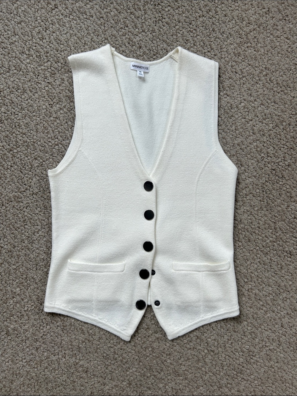Minnie Rose Ivory Knit Vest with Black Buttons